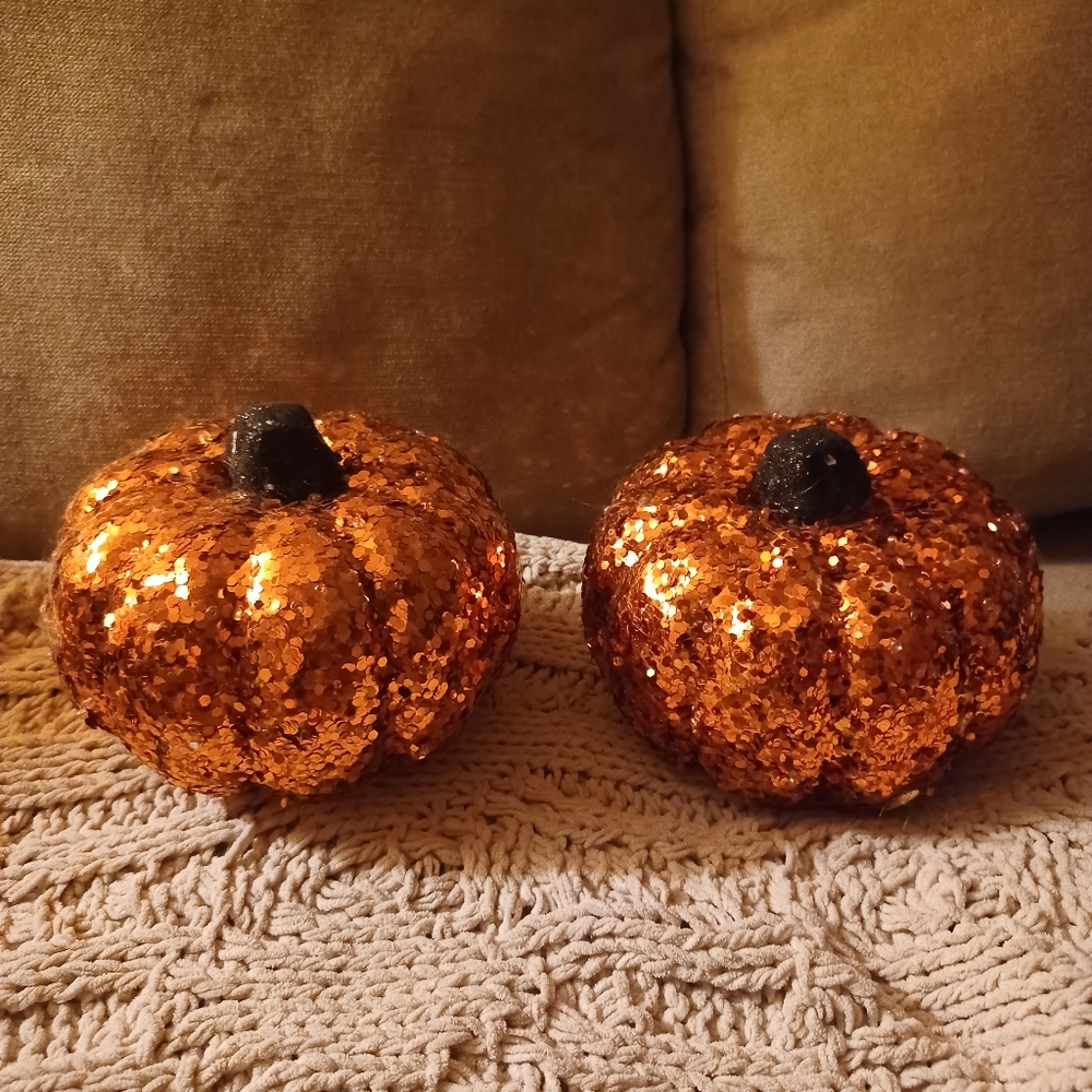 Sparkling Orange Sequin Pumpkins halloween decor